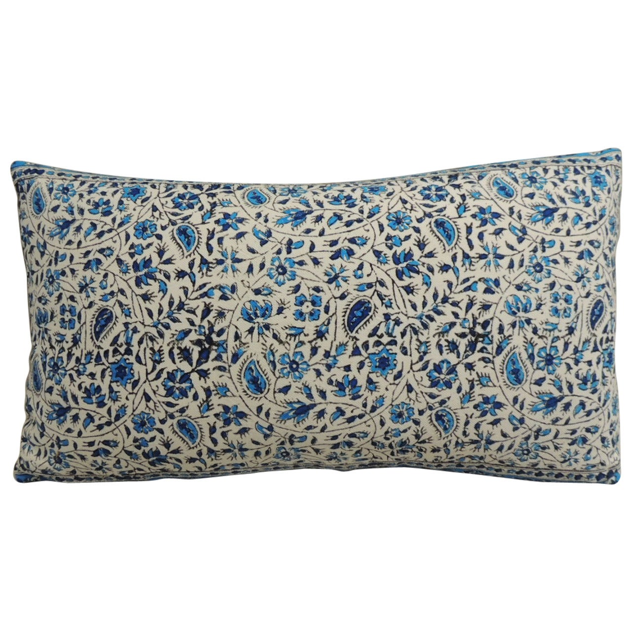 Blue and White Indian Lumbar Pillow at 1stDibs