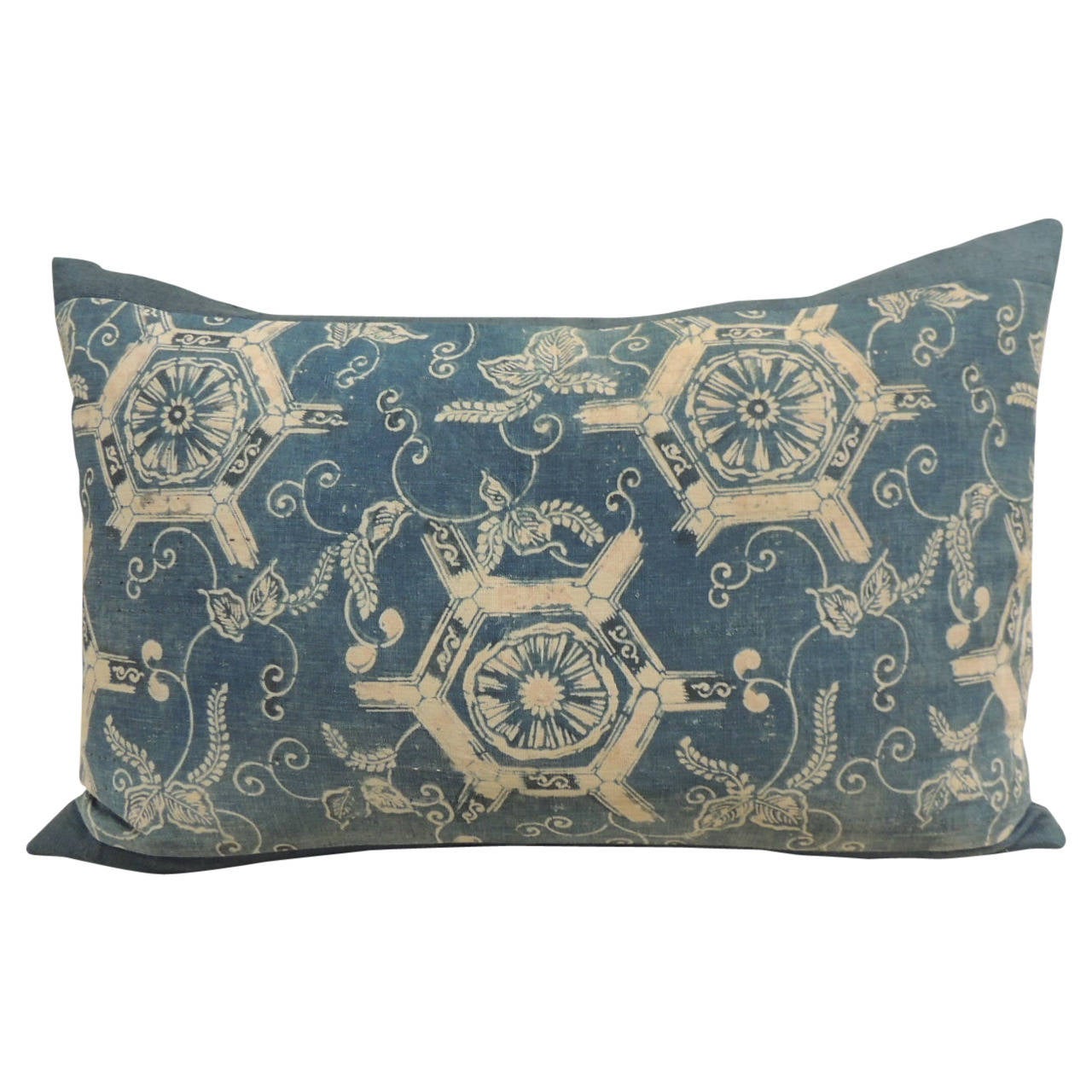Japanese Indigo Printed Bolster Pillow at 1stDibs