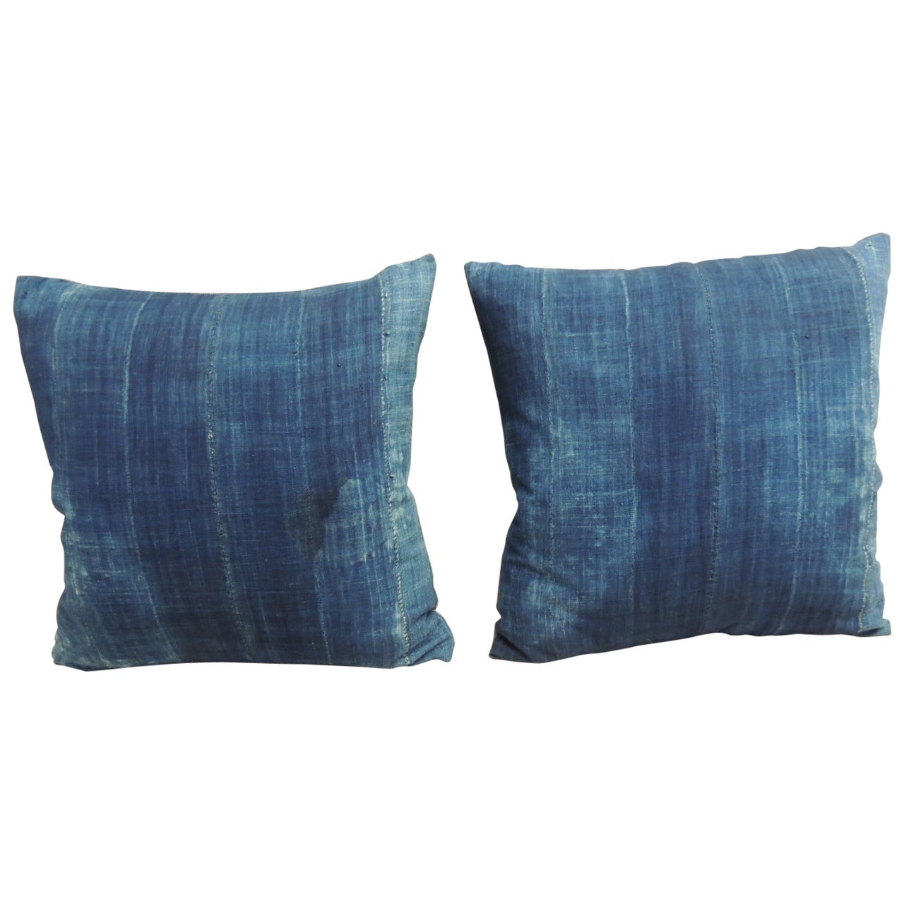 Pair of African Indigo Mud-Cloth Pillows