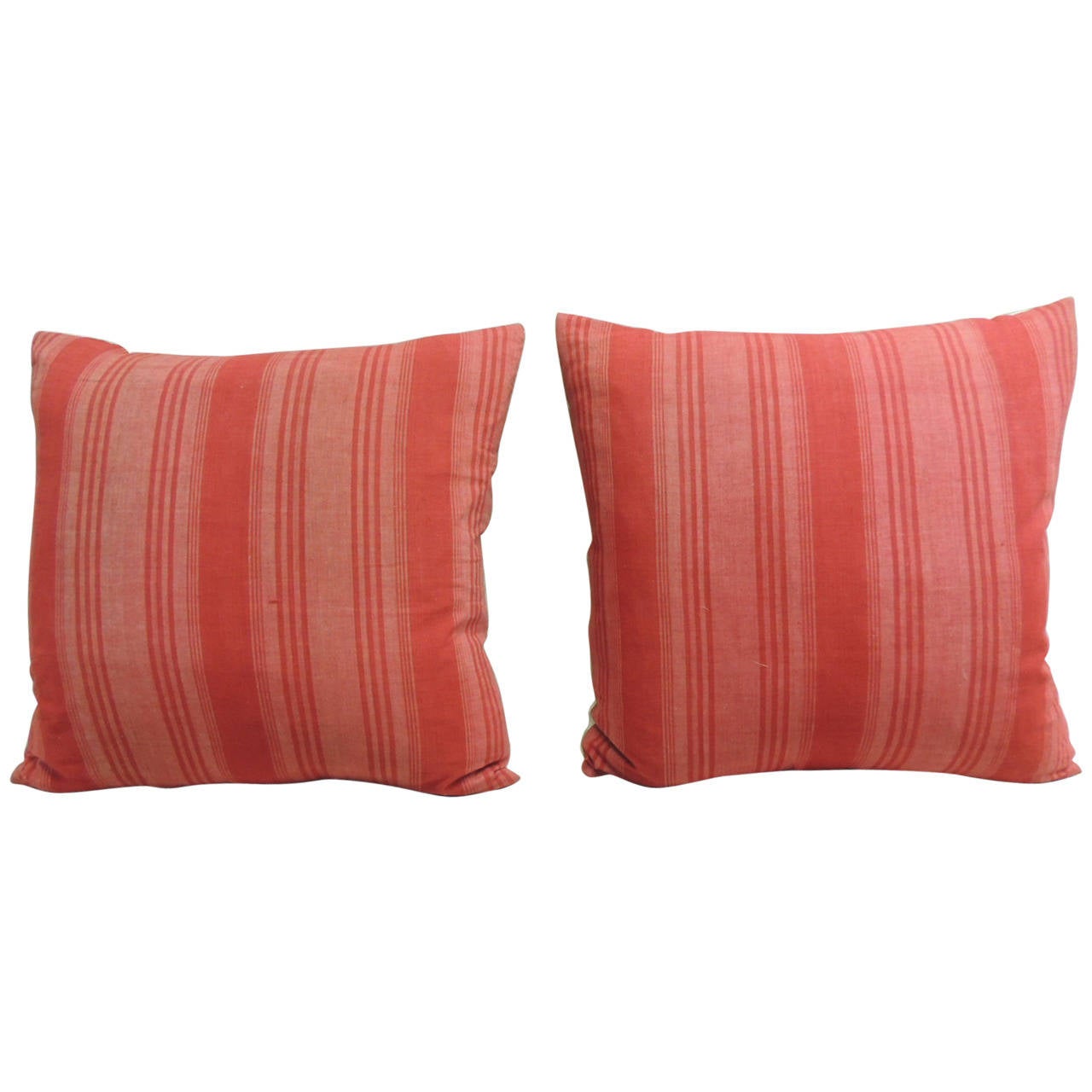 Pair of Vintage French Red Stripe Decorative Pillows For Sale at 1stdibs