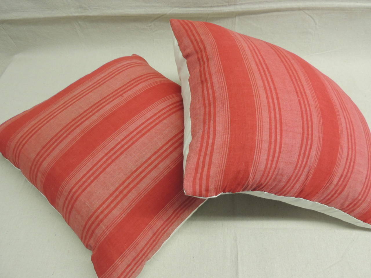 Pair of Vintage French Red Stripe Decorative Pillows For Sale at 1stdibs