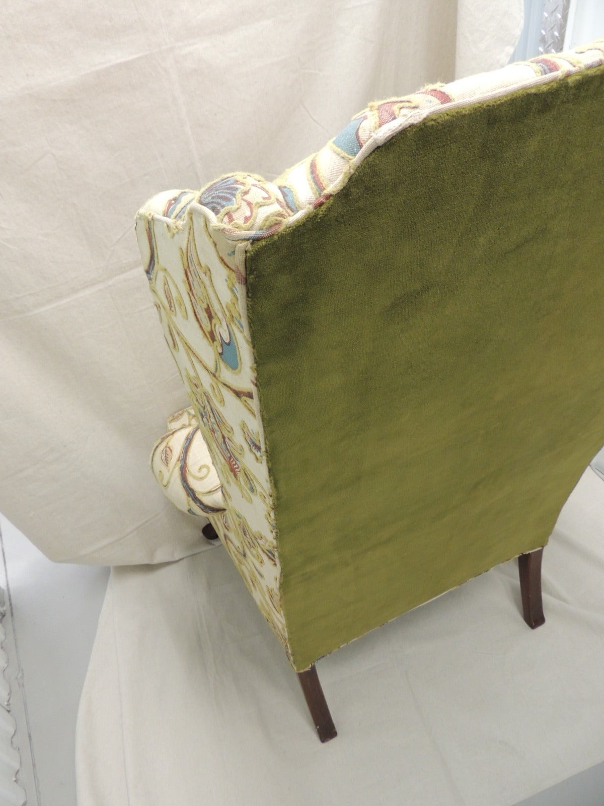 George I Wing Chair Upholstered in Crewel Work Embroidery 