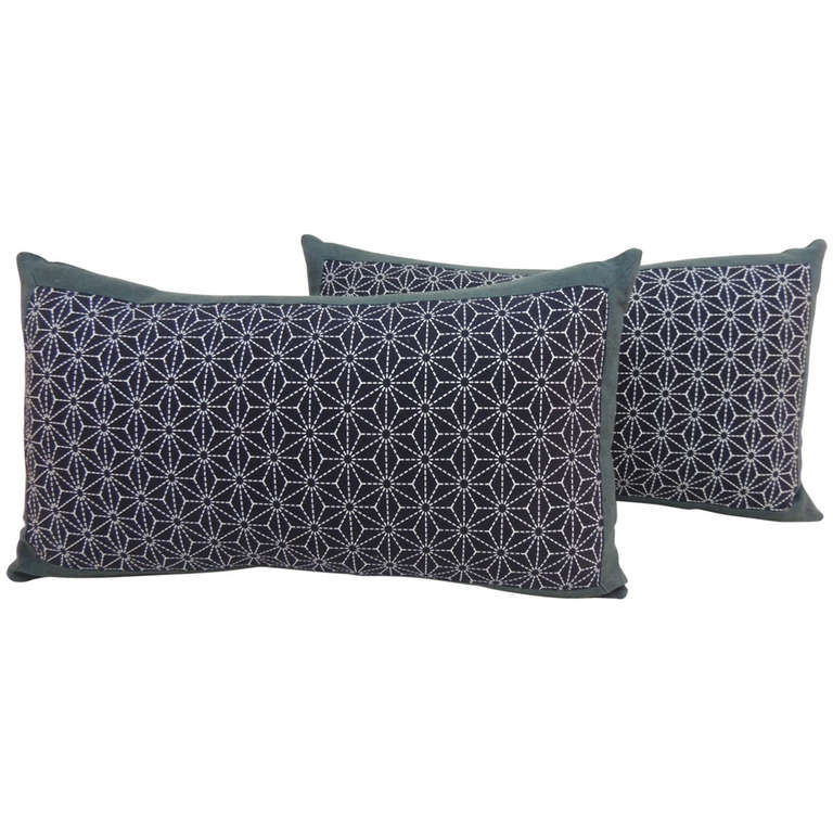 Pair of Vintage Indigo Japanese Lumbar Pillows