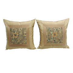 Pair of Antique Persian Embroidery Textile Pillows.