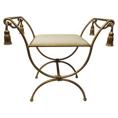 Hollywood Regency Gilded Rope and Tassel Bench.