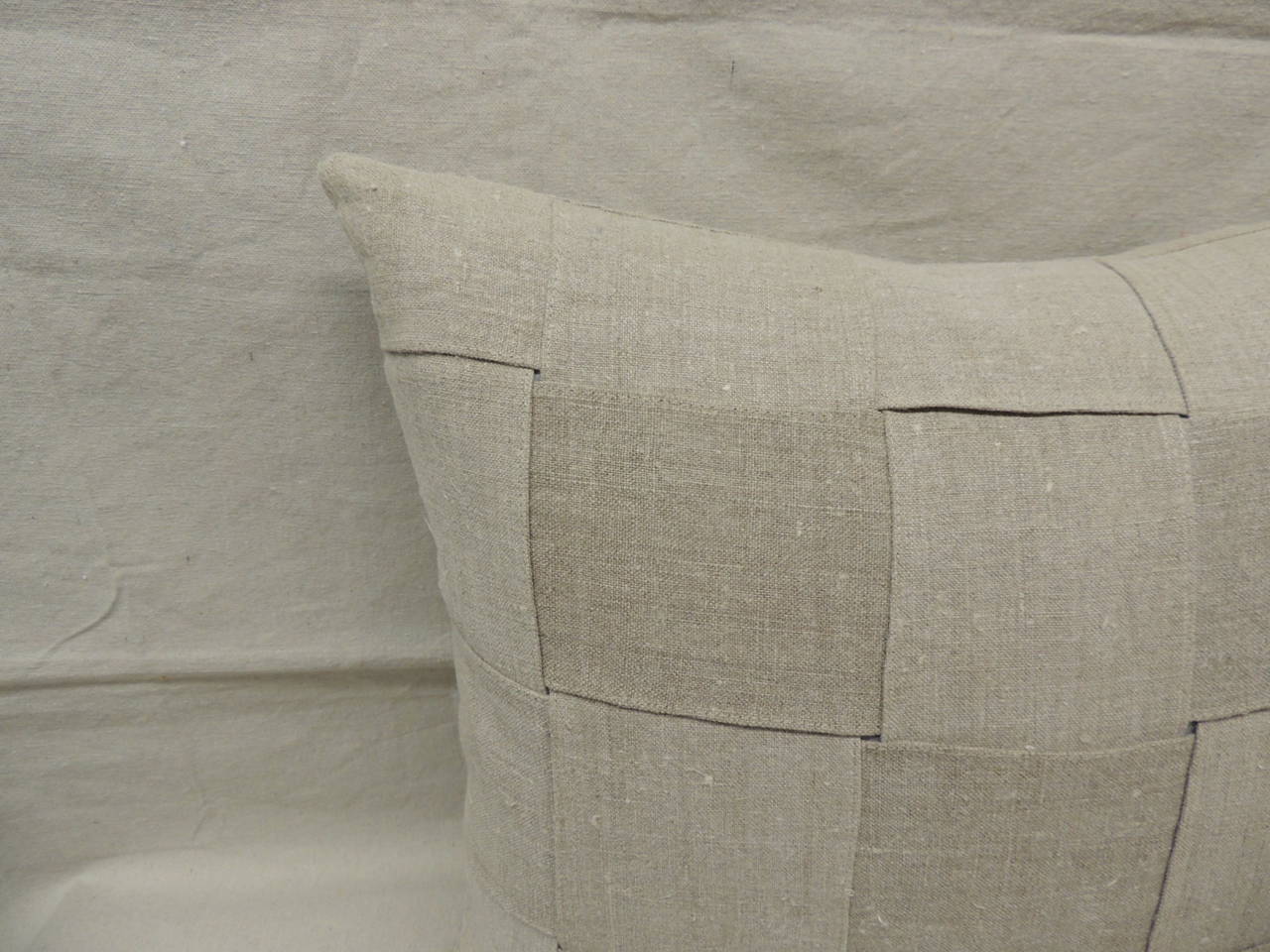 Pair of French Linen Basket-Weaved Pillows, No. 1