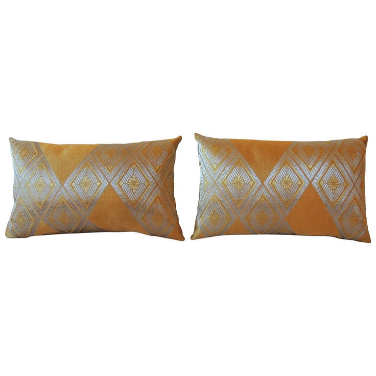 Pair of Vintage Gold Obi Japanese Lumbar Pillows at 1stdibs