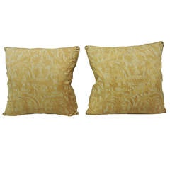 Pair of Yellow Uccelli Fortuny Pillows with Decorative Rope Trim