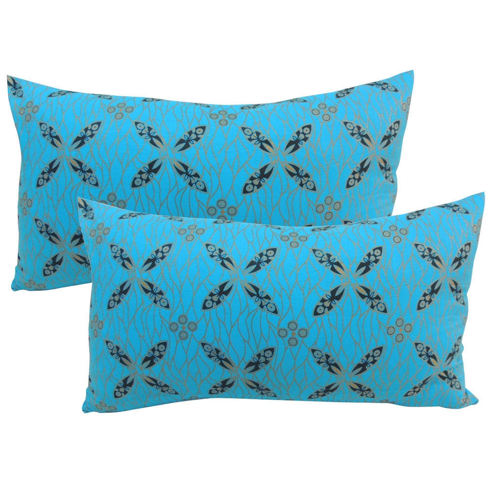 Turquoise and Gold Batik Bolster Pillows. at 1stdibs