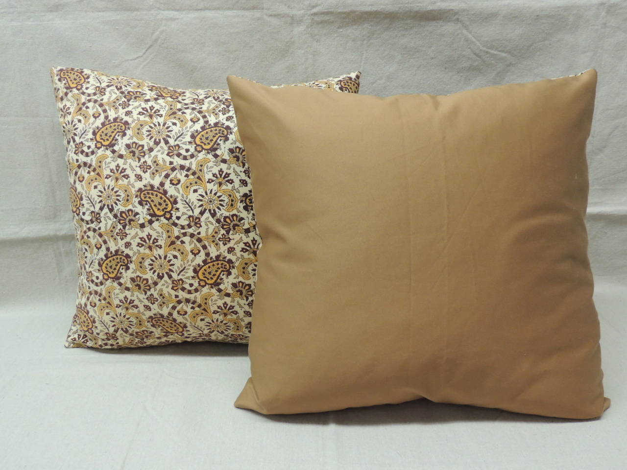 Hand-Crafted Pair of Yellow Paisley Indian Batik Decorative Pillows