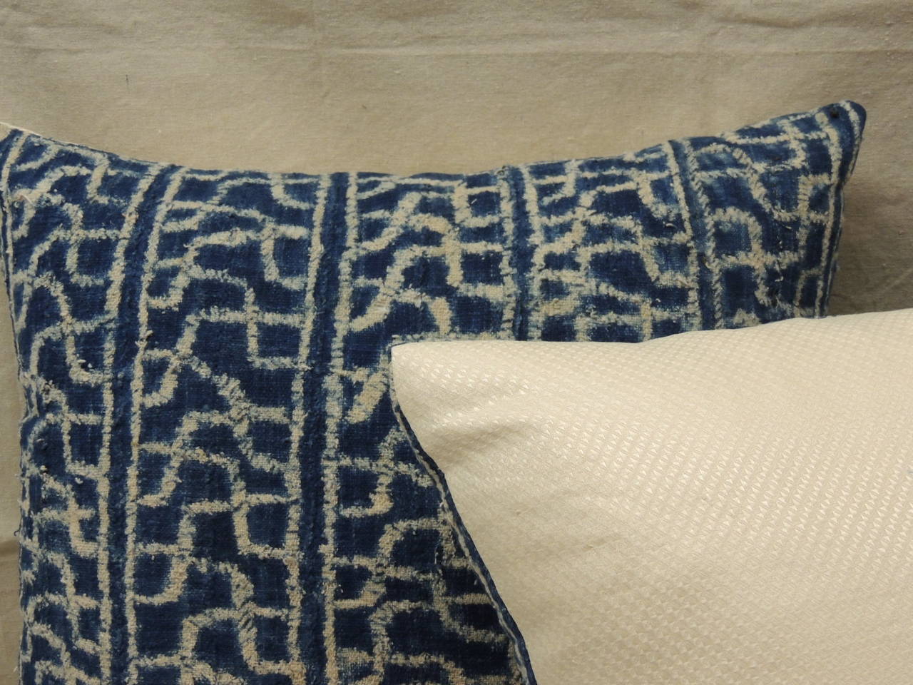 Tribal Pair of African Blue and Natural Pillows
