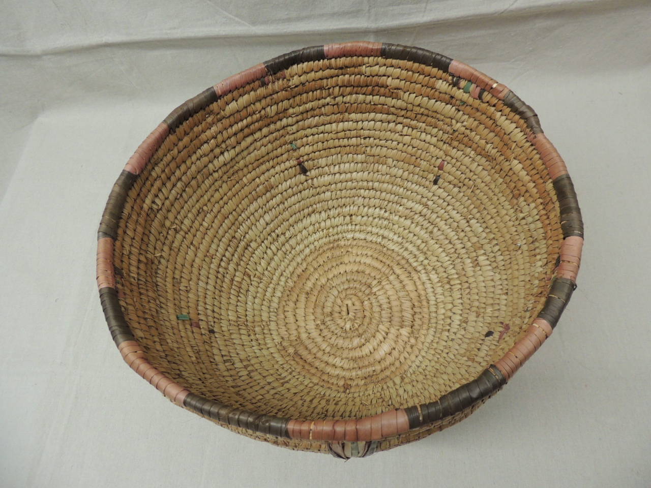 Hand-Crafted Round American Indian Tribal Basket