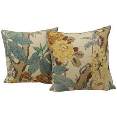 Pair of Floral Linen Pillows with Decorative Trellis Trim 11