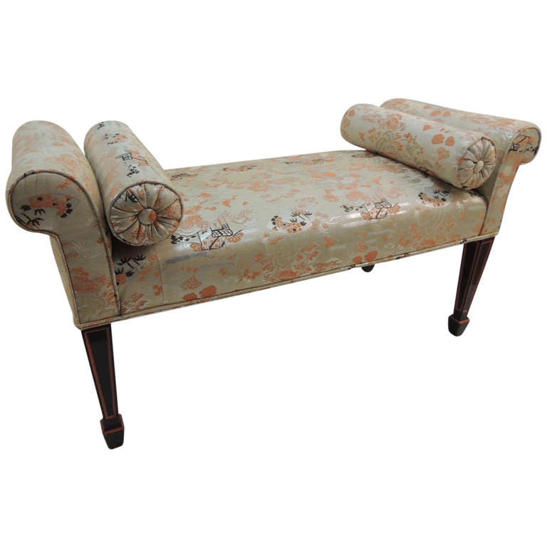 Vintage Silk Obi Upholstered Bench with Bolster Pillows at 1stdibs