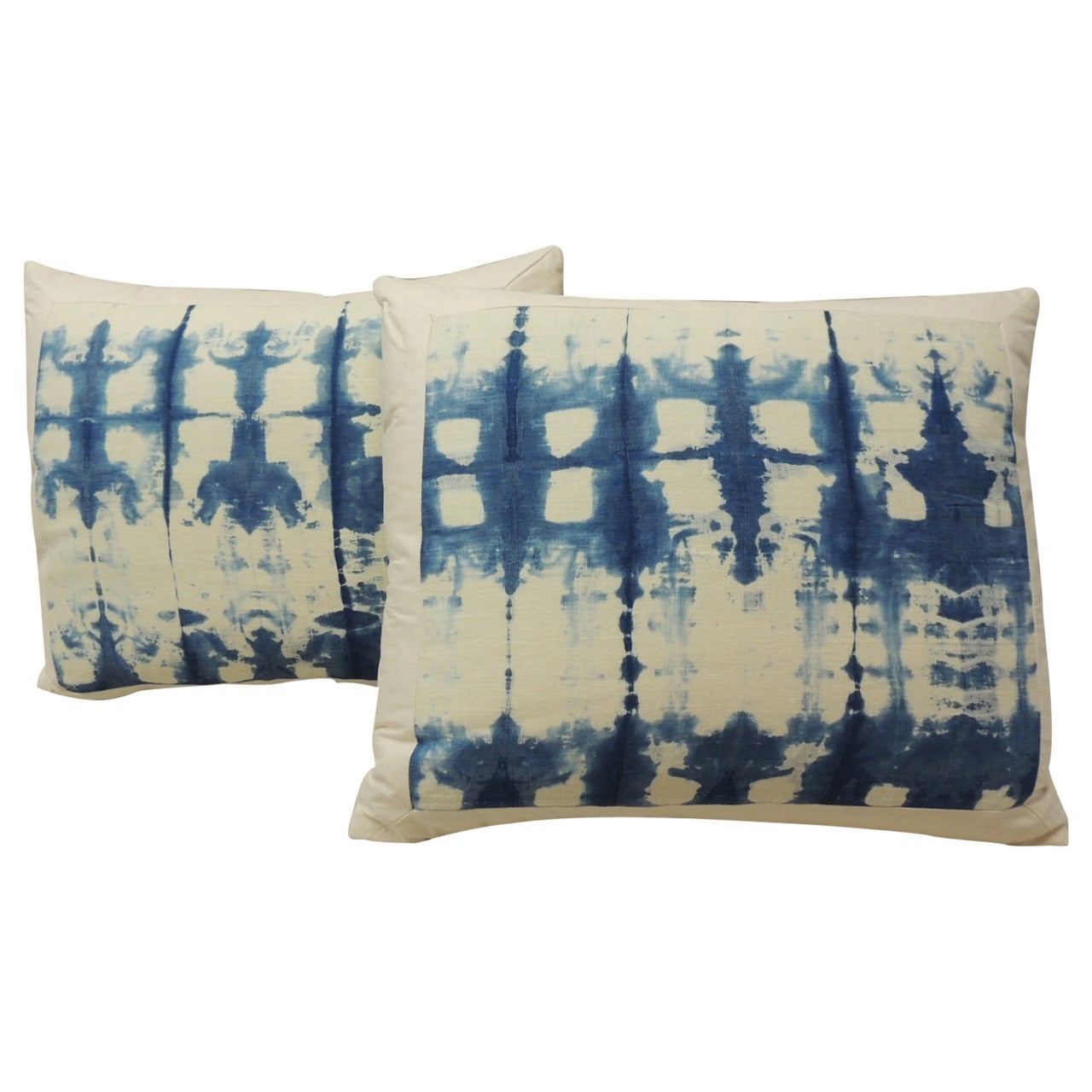 Pair of "Shibori" Blue and White Pillows