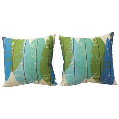 Pair of Large Green and Blue Modern "Pop" Linen Pillows 10