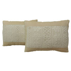 Antique Pair of Greek Isle Embroidery Lumbar Pillows
