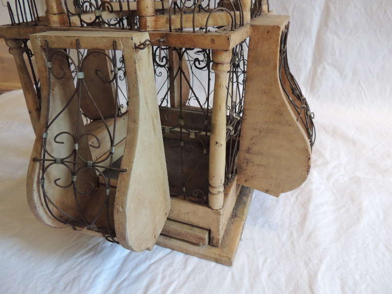 Vintage French Wire Birdcage. In Excellent Condition In Oakland Park, FL