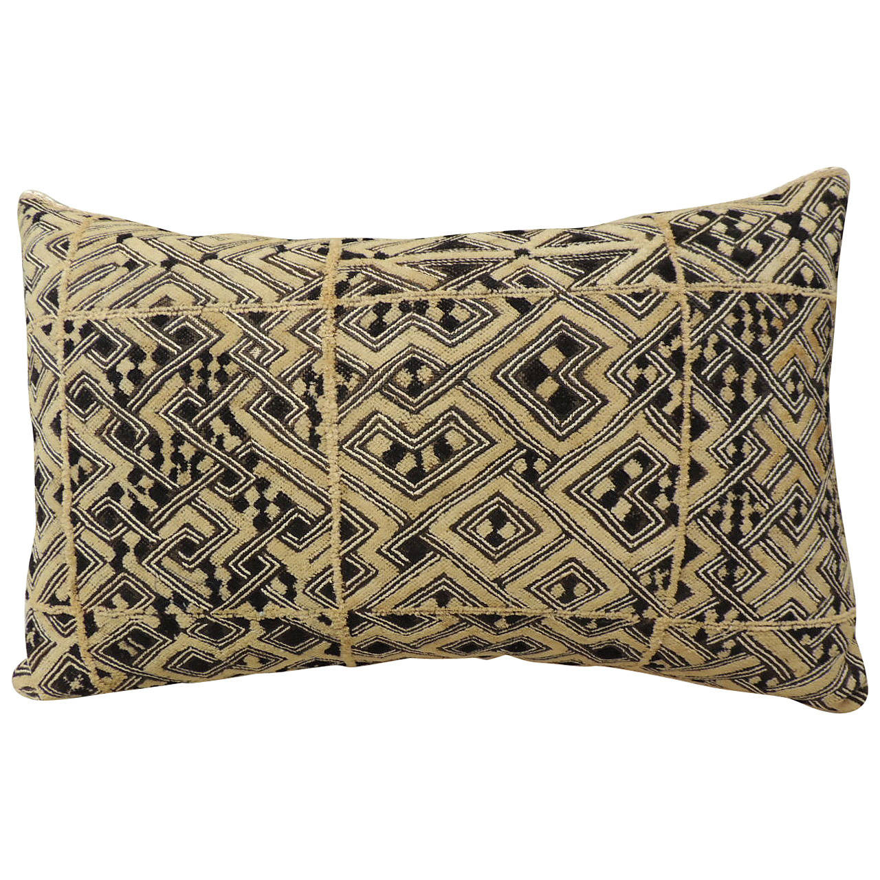 Large Vintage African Shoowa Raffia Velvet Bolster Decorative Large Vintage African Shoowa Raffia Velvet Bolster Decorative Pillow