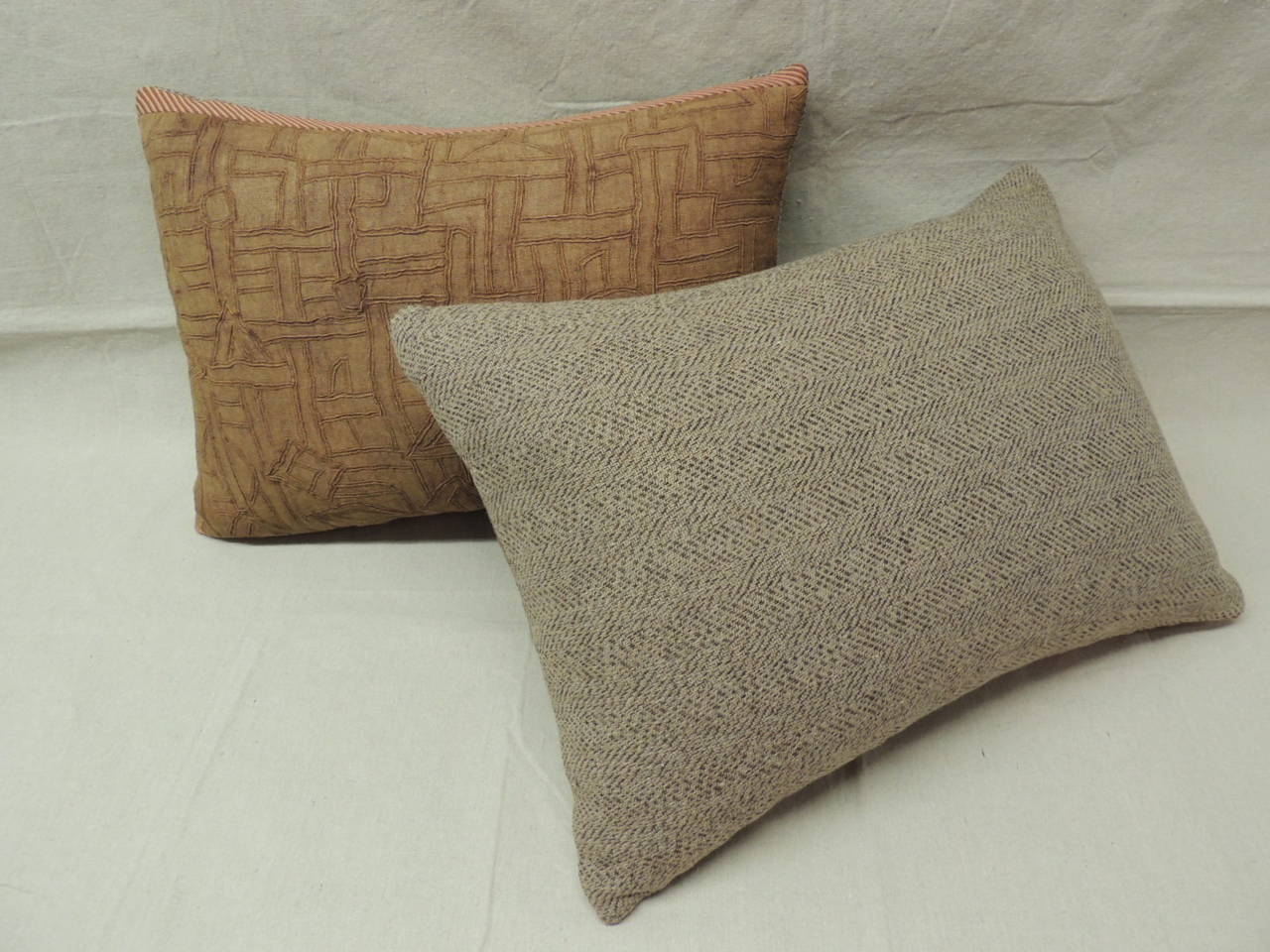 CLOSE OUT SALE Pair of African Pink Kuba Textile Bolster Decorative Pillows For Sale at 1stdibs