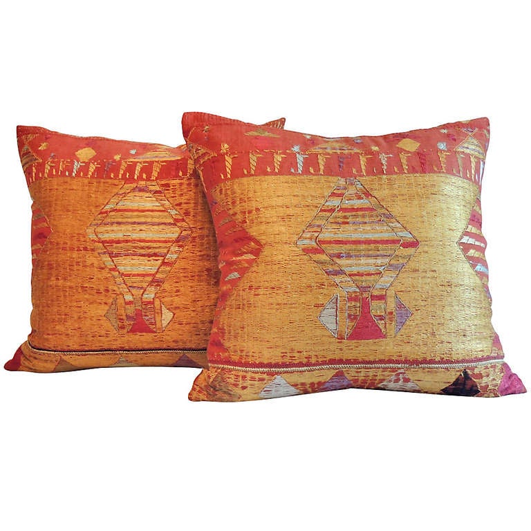 Pair of Indian Embroidery Pillows. at 1stdibs