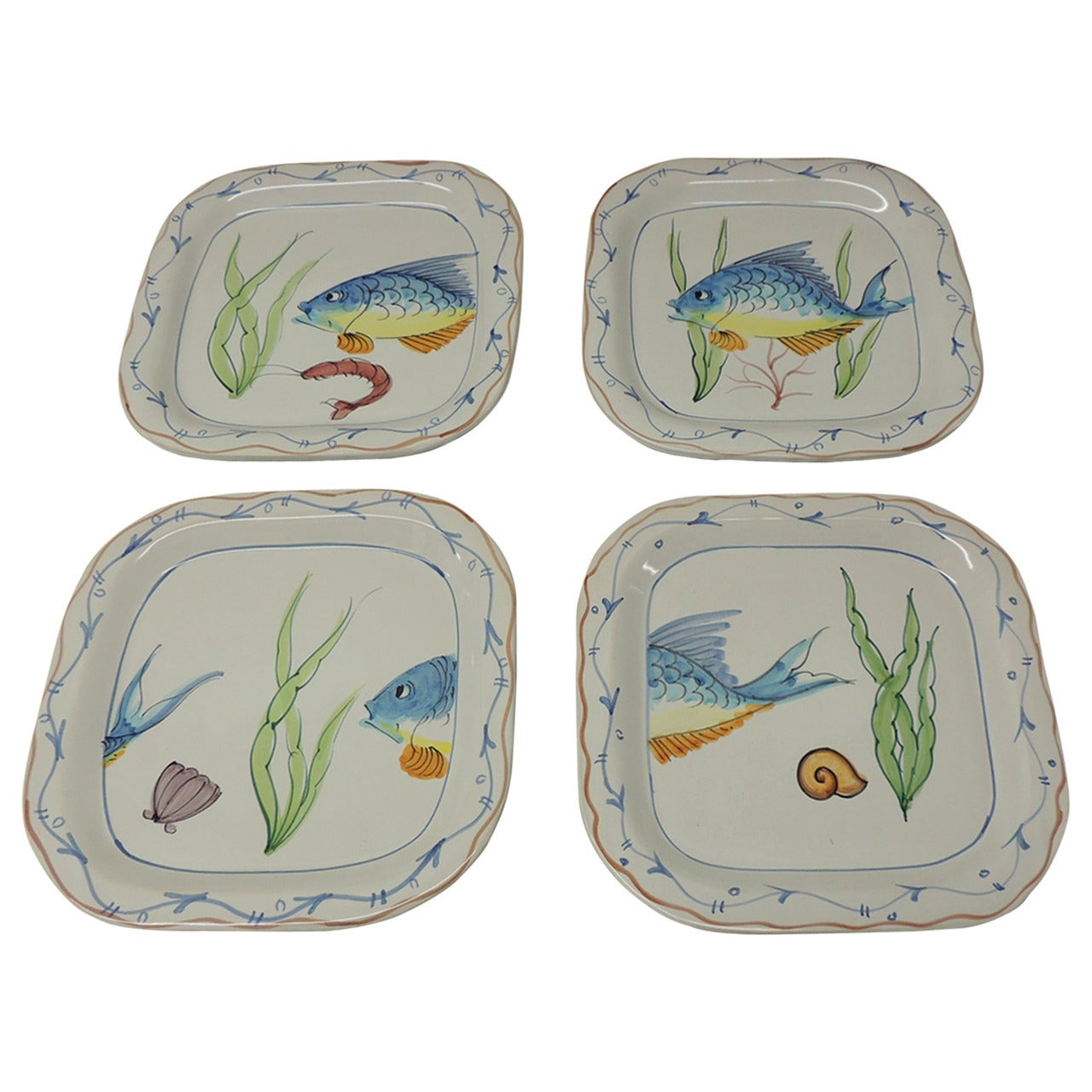 Set of Four Fish Plates by Vietri