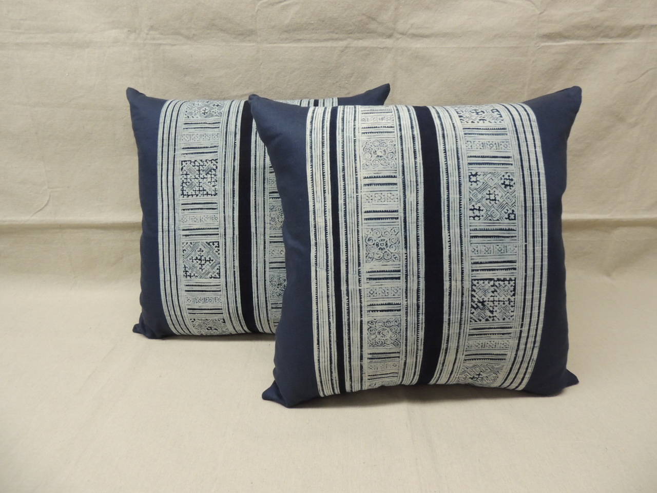 Pair of Indigo & white Hand Blocked Batik Pillows
