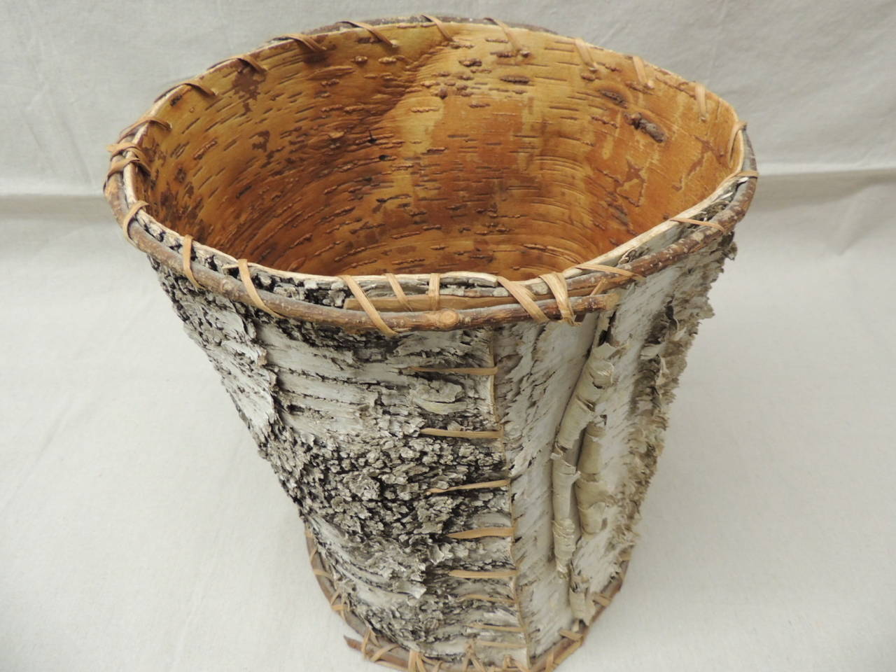 Hand-Crafted Tree Bark Waste Basket For Sale