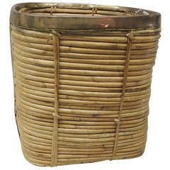 Vintage Bamboo Basket with Brass Rim