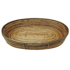 Vintage Bamboo Tray with Brass Rim