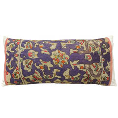 Purple Embroidery Silk Suzani Bolster Pillow