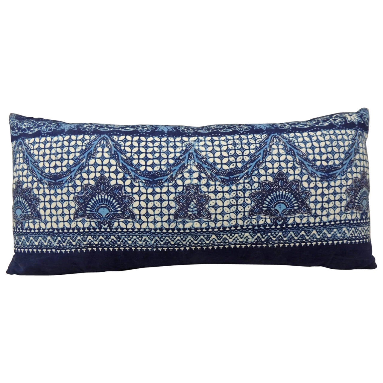 Blue and White Indian Batik Bolster Pillow at 1stdibs