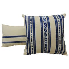 Pair of Greek Isle Embroidery Blue and White Pillows