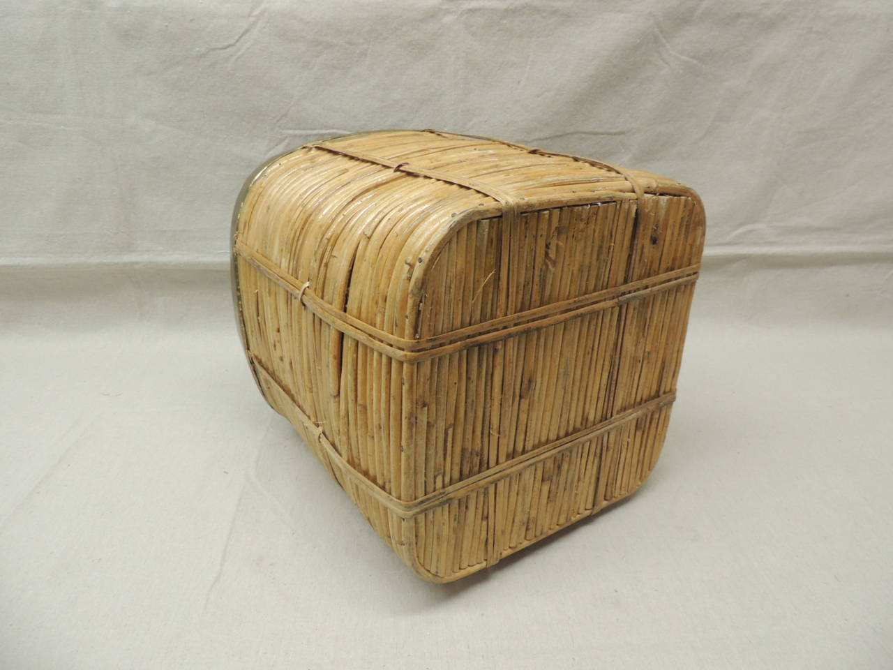 Asian Vintage Bamboo Basket with Brass Rim