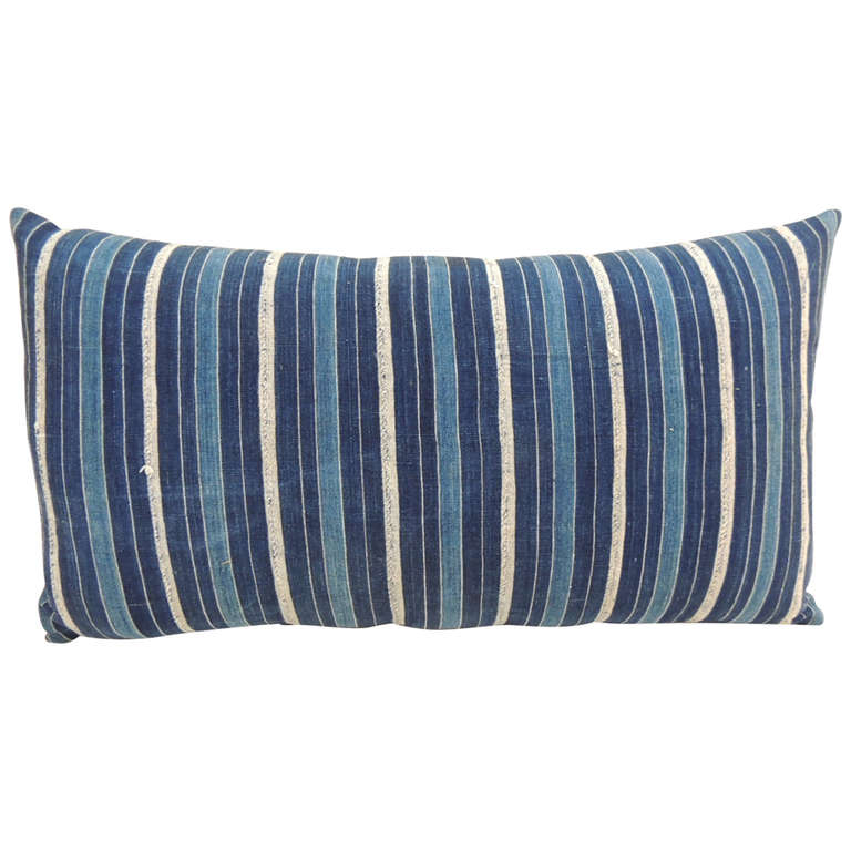 African Blue and White Stripe Bolster Pillow. at 1stdibs