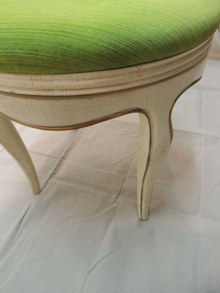 Hollywood Regency Green Velvet Upholstered Round Vanity Bench