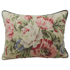 Vintage Parrot Tulips Large Barkcloth Bolster Decorative Pillow 12