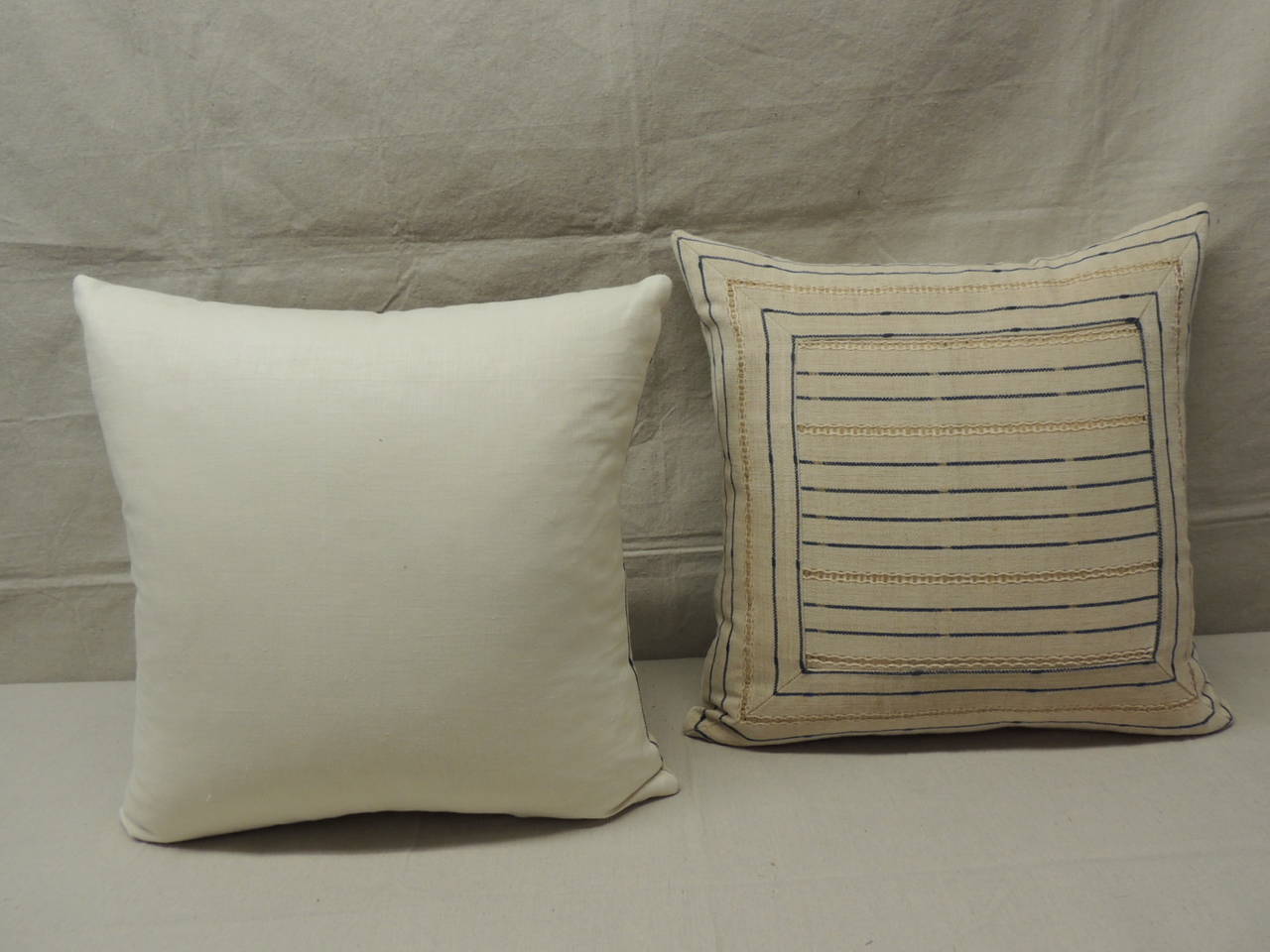 Pair of Striped Linen Pillows For Sale at 1stdibs