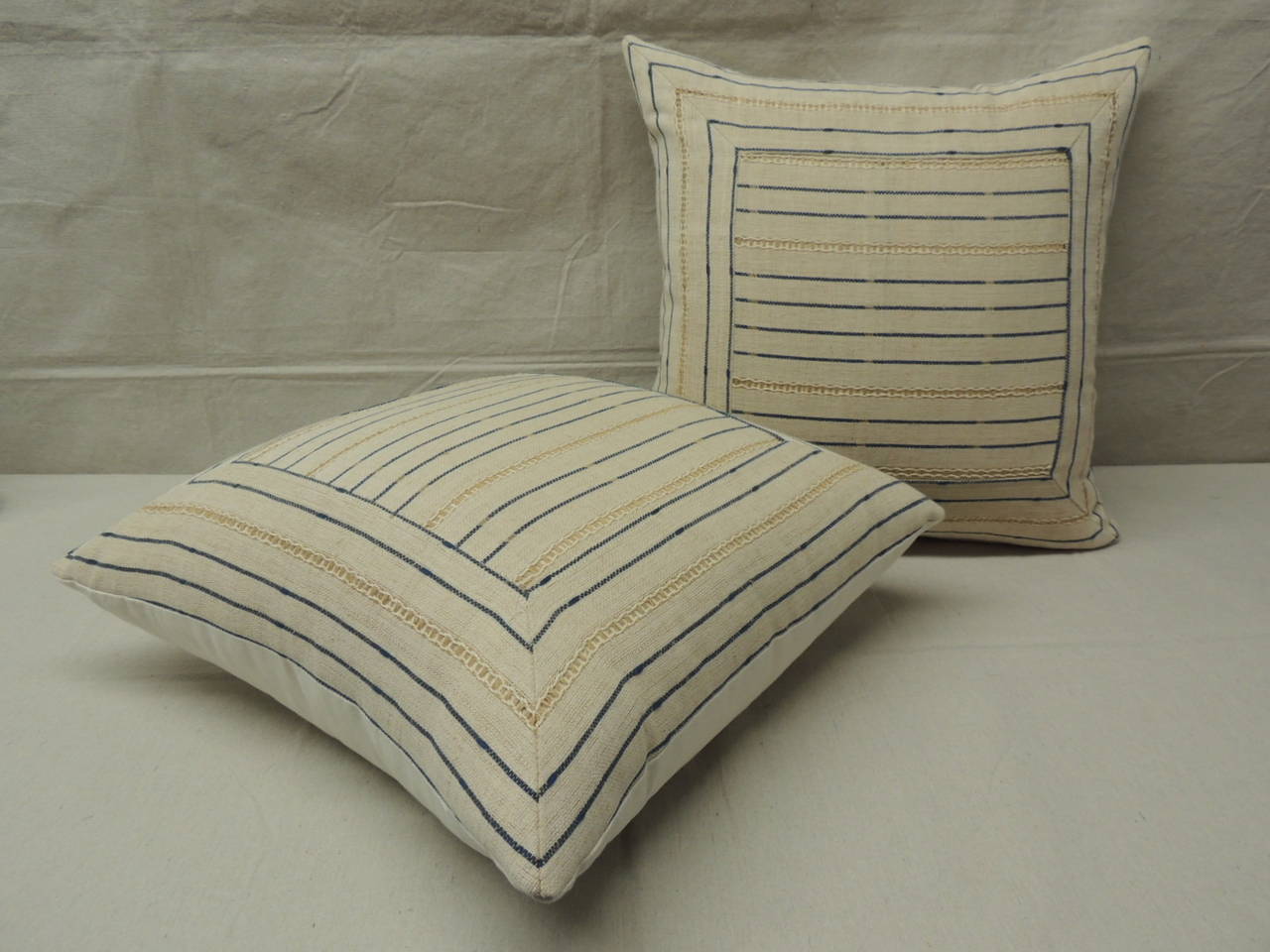 Pair of Striped Linen Pillows For Sale at 1stdibs