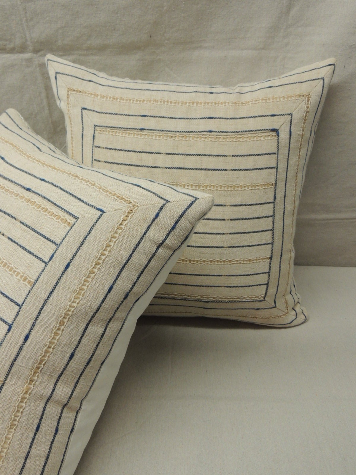 Pair of Striped Linen Pillows For Sale at 1stdibs