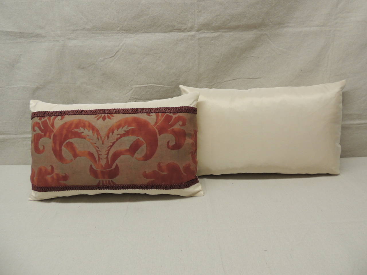 Italian Pair of Fortuny Glicine Red Lumbar Decorative Pillows