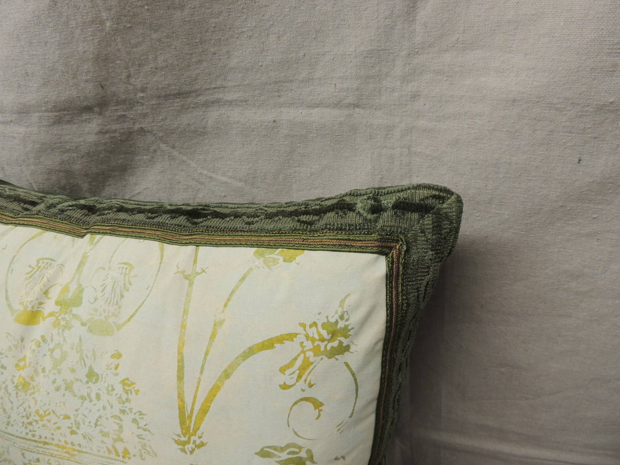 American Pair of Verdigris Fortuny Style Floral Decorative Pillows