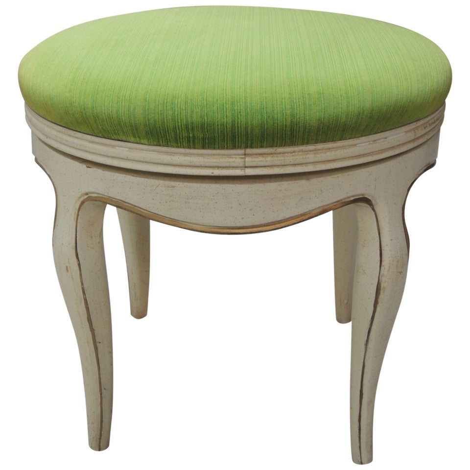 Green Velvet Upholstered Round Vanity Bench