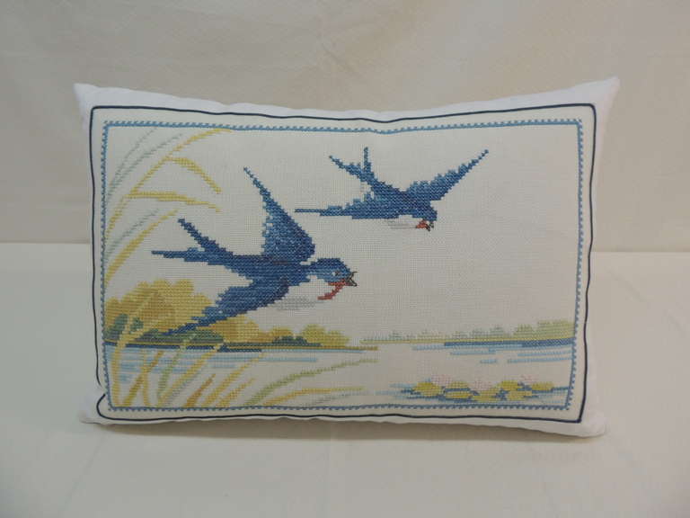 Vintage White Needlepoint Tapestry Pillow.