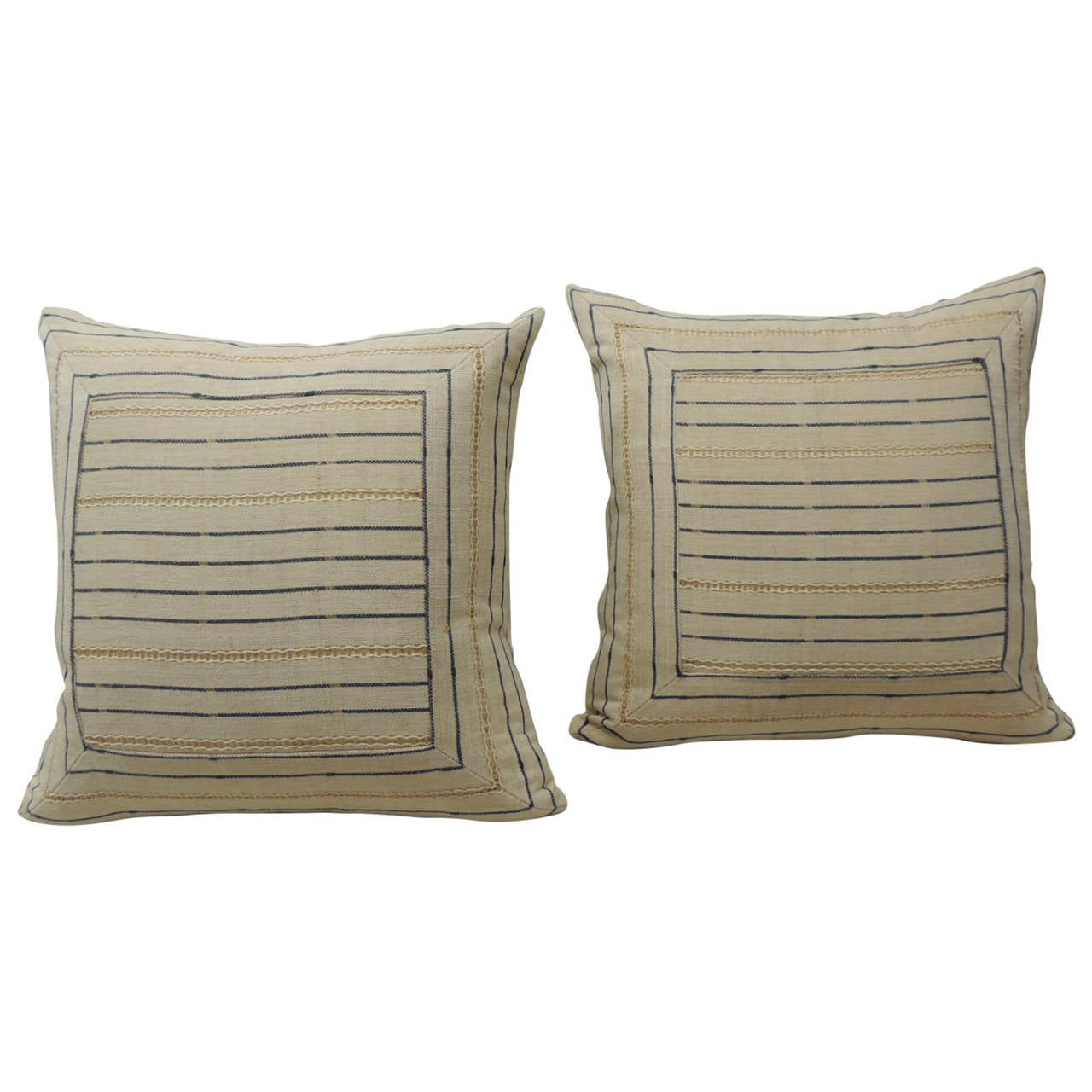 Pair of Striped Linen Pillows For Sale at 1stdibs