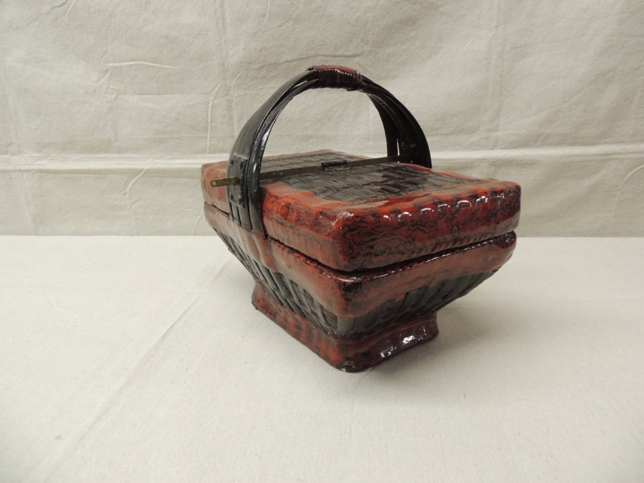 Qing Red Lacquer Chinese Woven Basket