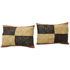 Pair of Tribal African Raffia Lumbar Pillows