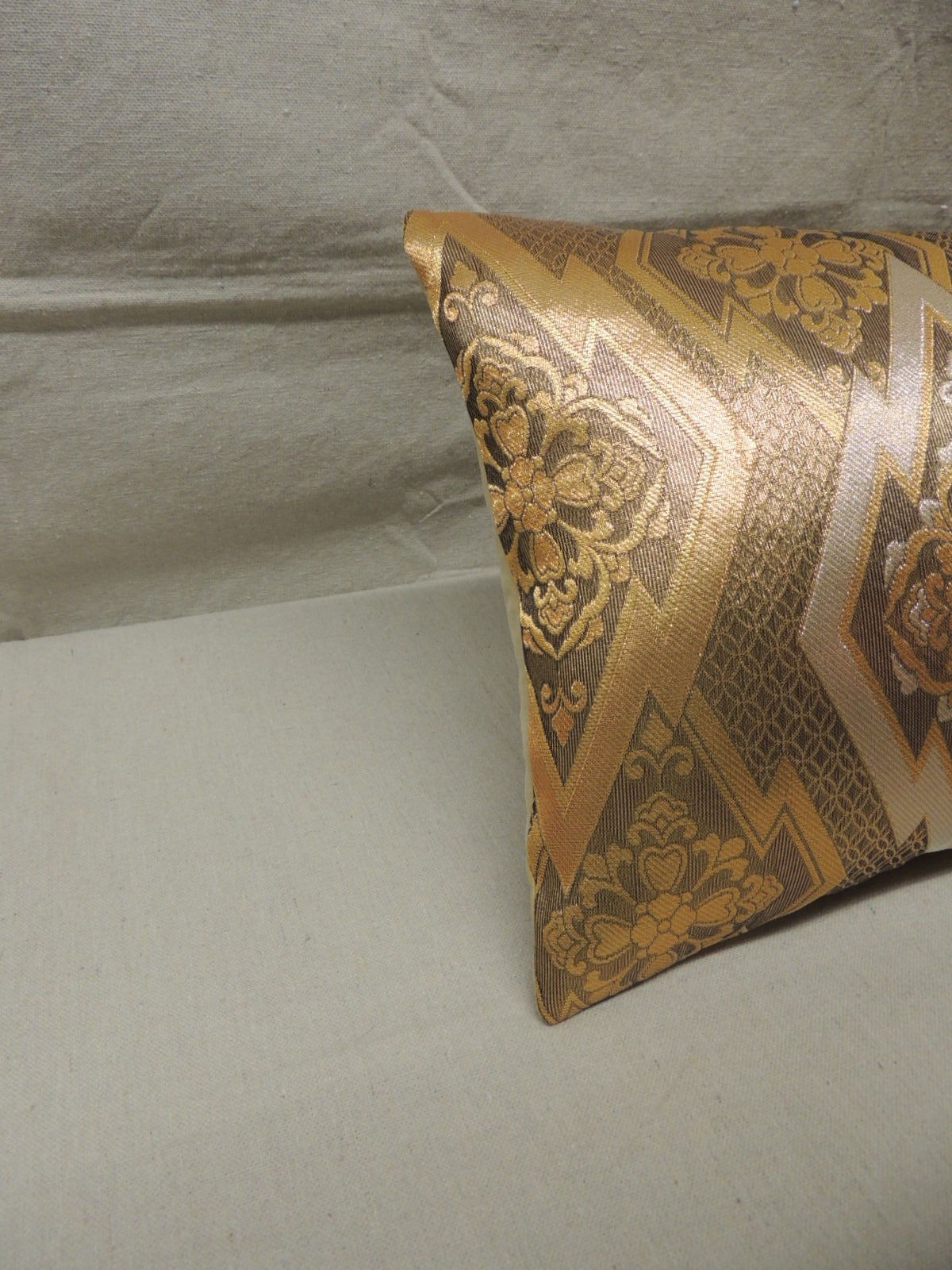 Vintage Asian Obi in Gold and Silver Bolster Pillow at 1stdibs