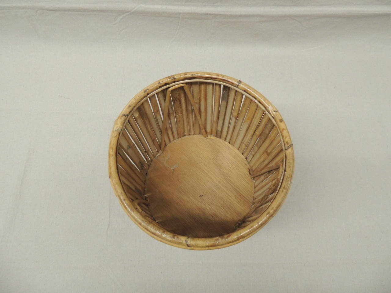 Mid-Century Modern Round Bamboo Waste Basket