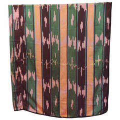 Large Vintage Green and Yellow Stripes Silk Ikat Cloth 8